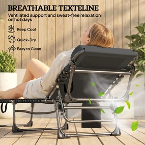 Outsunny Leżak Ogrodowy Składany przenośny z 5-stopniową regulacją oparcia, poduszką, zagłówkiem | Aosom PL