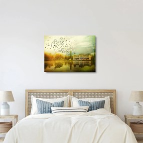 Obraz na szkle namalowanego krajobrazu z rezydencją (70x50 cm)