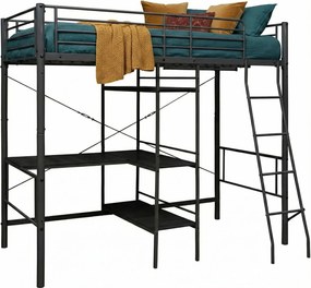 Czarne metalowe łóżko z regałem 90x200 cm H4-K63