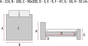 Szare łóżko tapicerowane ALESSIA 90 x 200 cm