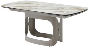 Rozkładany stół jadalniany dla 6–10 osób z ceramiki, hartowanego szkła i metalu w kolorze taupe – efekt białego marmuru – DAVULO od Maison Céphy.