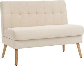 HOMCOM Sofa 2-osobowa, pikowane oparcie, nogi drewniane, grube wypełnienie, efekt lnu, do małych pomieszczeń, beżowy | Aosom PL