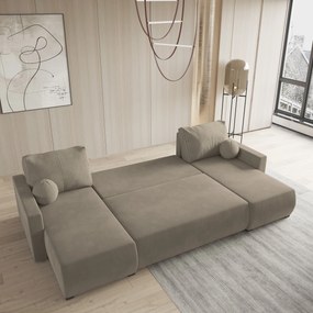 Masseno Narożnik TESSUN z funkcją spania i pojemnikiem na pościel Narozniki U, Rozkładana sofa - Beżowy, POSO 02 + PAROS 02