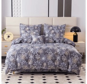 PrzytulneMieszkanie.pl PrzytulneMieszkanie.pl PrzytulneMieszkanie.pl Zestaw 2szt. pościeli z mikrofibry SNOWFLAKE niebiesko-szare + prześcieradło Jersey 180x200cm białe, podwójne łóżko