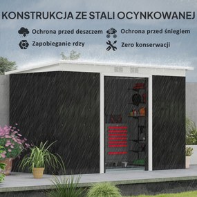 Outsunny Altana ogrodowa stalowa szopa na narzędzia z oknem i drzwiami przesuwnymi 277x130x173 cm szara | Aosom PL