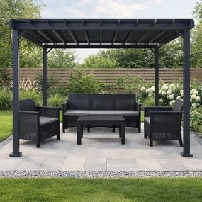 Zestaw mebli ogrodowych Selvo 096 - sofa 3-osobowa, 2 fotele i stolik kawowy, czarny/szary