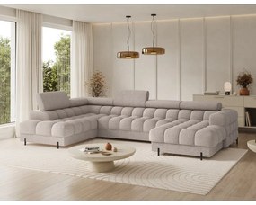 Beżowy rozkładany narożnik z materiału bouclé (lewostronny/w kształcie litery U) Feraria – ELTAP