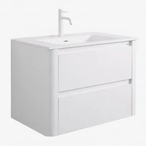 Zestaw Wiszących Mebli Łazienkowych 80x50 Cm Z Drewna Zintegrowany Z Umywalką Egerton Biała & Bezlusterkowiec & Biała ↑20 Cm Z Przelewowym Zaworem Spu