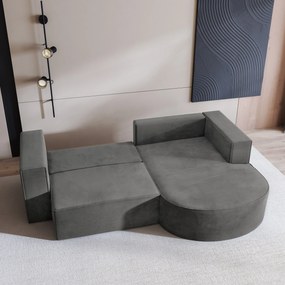 Masseno Narożnik SORELA z funkcją spania i pojemnikiem na pościel Narozniki L, Rozkładana sofa - Szary, MONOLITH 85