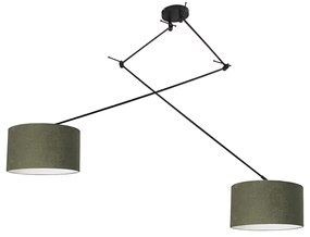 Inteligentna lampa wisząca czarna z abażurem 35 cm zielonym w komplecie z 2 żarówkami WiFi A60 - Blitz Nowoczesny Oswietlenie wewnetrzne