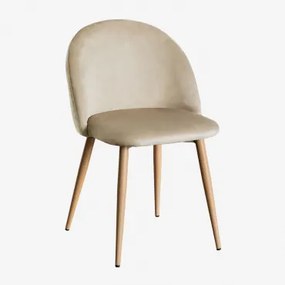 Krzesło Jadalniane Z Aksamitu Kana Pszenica Brązowa & Natural Wood - Sklum