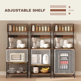 HOMCOM Regał kuchenny, regał stojący z 5 hakami S, 5 półkami, gniazdko, stalowy, Rustykalny brąz, 60 x 42 x 153 cm