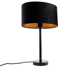 Lampa stołowa czarna z owalnym aksamitnym abażurem, 35 cm - Simplo Nowoczesny Oswietlenie wewnetrzne