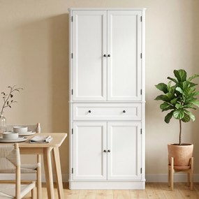 HOMCOM Szafka kuchenna z 4 drzwiami, szufladą i regulowanymi półkami do kuchni, 80 x 39,5 x 186,4 cm biały | Aosom PL