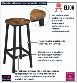 Drewniany rustykalny taboret na czarnym stelażu  T6-M59