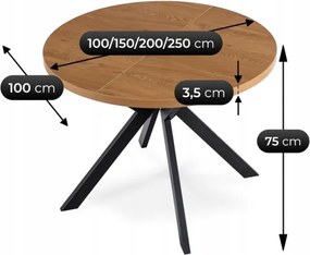 Zestaw Stół Okrągły Rozkładany LUKAS 100-250 cm Dąb Złoty/Czarny i 4 Krzesła RICK Beżowe