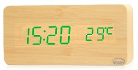 Zegar budzik drewniany elektroniczny cyfrowy led stojący - termometr + data