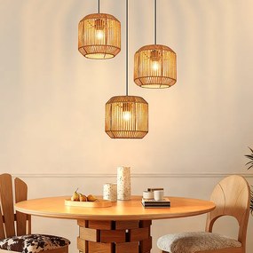 Lampa wisząca Nettlife Boho Rattan na stół jadalny – 3 żarówki E27, regulowana wysokość, styl retro, do salonu/sypialni (żarówki nie są dołączone)