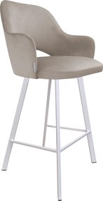Hoker Milano krzesło barowe tkanina Welur podstawa metalowa : Kolor nogi - Biały profil, Kolor tkaniny - VELVET - MG09, Typ siedziska - Siedzisko stałe
