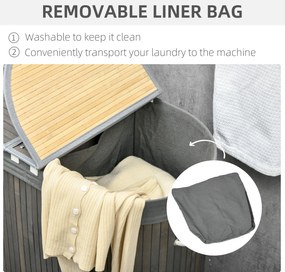 HOMCOM Kosz na bieliznę 100 L z pokrywą, uchwytem, 2 sekcje, wyjmowany worek na pranie, do sypialni, łazienki, wykonany z bambusa, szary