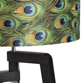 Lampa podłogowa trójnóg czarna klosz welurowy pawie oczka 50cm - Puros klasyczny/Antyczny Oswietlenie wewnetrzne