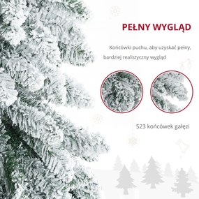 HOMCOM Sztuczna Choinka, 1,80 m, z 523 Gałązkami i Efektem Śniegu, Realistyczny Wygląd, Smukła Forma | Aosom PL