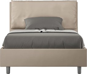 Łóżko wyposażone w stelaż z listwami tapicerowane 120x190 sztucznej skóry szaro-beżowy Antea Large