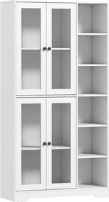 HOMCOM Szafka kuchenna z drzwiami szklanymi, półki, otwarte przegrody, 172 cm, MDF, Biały