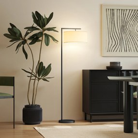 HOMCOM Lampa stojąca, lampa stojąca, oprawka E27, czarny, biały abażur z tkaniny, włącznik nożny, żelazo, 47 x 37 x 153 cm | Aosom PL