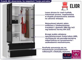 Szafa z drążkiem i półkami biały + czarny połysk - Conrad 4X
