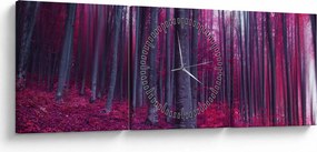 Obraz różowego lasu (z zegarem) (90x30 cm)