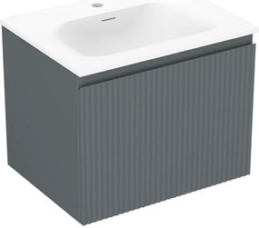 Mexen Rivel szafka łazienkowa 60 cm z umywalką Vela, 1 szuflada, ryflowana , grafit mat/biała mat - 91A20-06047-1-BF66-W23M01