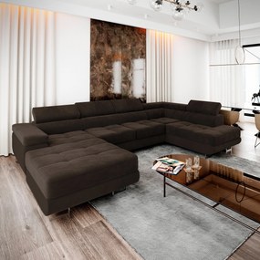 Masseno Narożnik CASONE z funkcją spania i pojemnikiem na pościel Narozniki U, Rozkładana sofa - Brązowy, MONOLITH 29