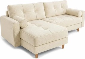 Narożnik z Funkcją Spania LONAR Kremowy Boucle Nowoczesny