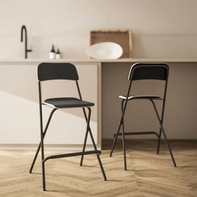HOMCOM Zestaw 2 Hockerów Barowych, składane hockery z stalową ramą, do kuchni, jadalni, czarny