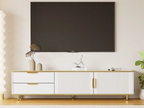 Nowoczesny mebel TV - z 2 drzwiami i 2 szufladami - metalowe nogi - Biały