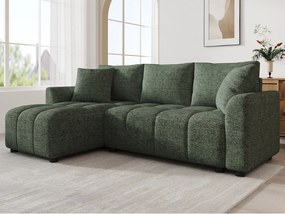 Sofa 3-osobowa - Sofa narożna rozkładana w kształcie L - Dostarczana z 2 poduszkami - Chenille - Zielony