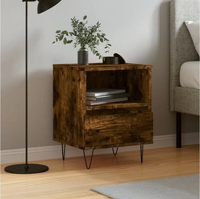 Stolik nocny dębowy dymiony 40x35x50 cm z szufladą i przegródką