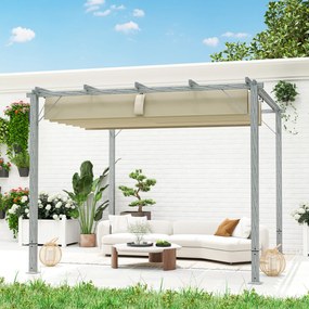 Outsunny Pergola Ogrodowa 3 x 3 m, Regulowane Zadaszenie Tarasu, Ramka z Aluminium, Ochrona UPF30+, Szary