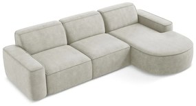 Kremowy narożnik z tkaniny szenilowej (prawostronny/z szezlongiem) Omao – Makamii