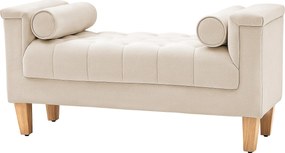 HOMCOM Ławka tapicerowana w stylu vintage z pokryciem z szenuilu, podłokietniki, 2 poduszki, ramka z drewna, ławka do sypialni, salonu, przedpokoju, 115 x 44 x 58 cm, Beżowy