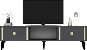 Stojak pod telewizor – 150 cm x 44,6 cm x 29,6 cm – antracyt i złoto – płyta wiórowa pokryta melaminą