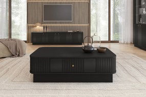 Stolik kawowy z szufladą Vesper 103x60 cm na cokole - czarny / złoty uchwyt