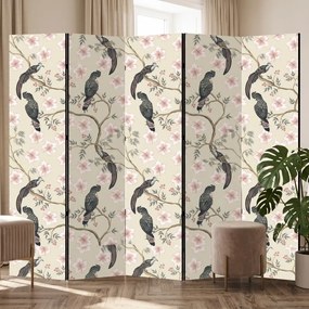 Parawan pokojowy 5-częściowy 225x172 Jednostronny dekoracyjny chinoiserie vintage Kremowy Tukany W Hibiskusach