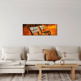 Obraz ławki jesienią (z zegarem) (90x30 cm)