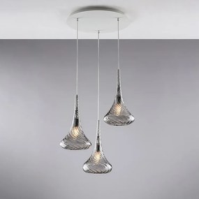 Lampa wisząca Nemesi z żelaza z szarym szkłem Pyrex 3 światła 141 Ø50 BL280-S3-GR