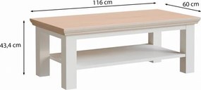 Prostokątna ława z półką Pontypool 5223, biały/dąb Riva