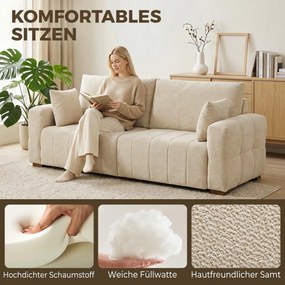 HOMCOM Sofa 3-osobowa z podłogowymi podłokietnikami, tapicerowana sofa do salonu, nogi drewniane, kremowo-biała | Aosom PL