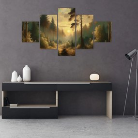 Obraz - Słońce świecące przez las (125x70 cm)
