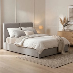 Łóżko Tapicerowane 140x200 cm MARSYLIA ze Stelażem i Pojemnikiem Dwuosobowe Szare